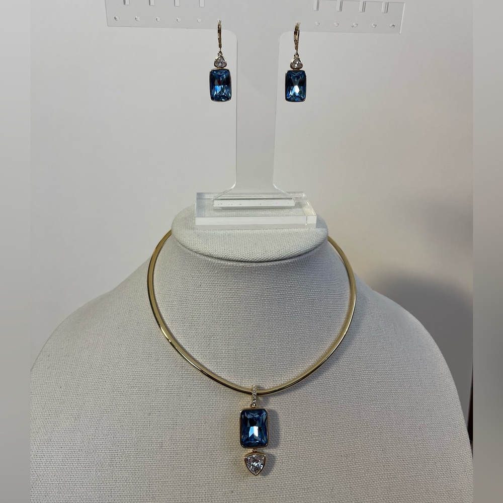 ABS Allen Schwartz Gold Tone Wire Collar Necklace with Matching Earrings Set - Picture 2 of 11